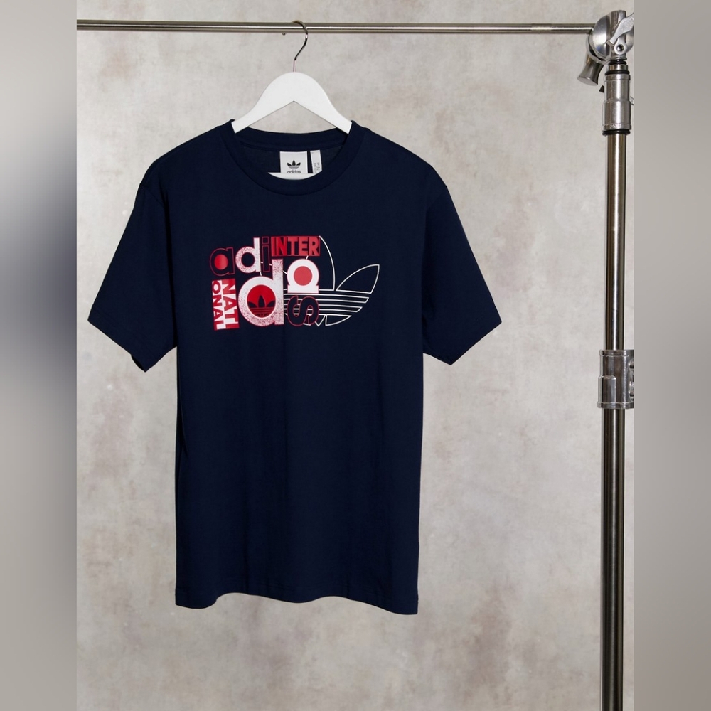 adidas Originals Graphic Trefoil Print T-shirt In Navy RARE. FROM UNITED KINGDOM